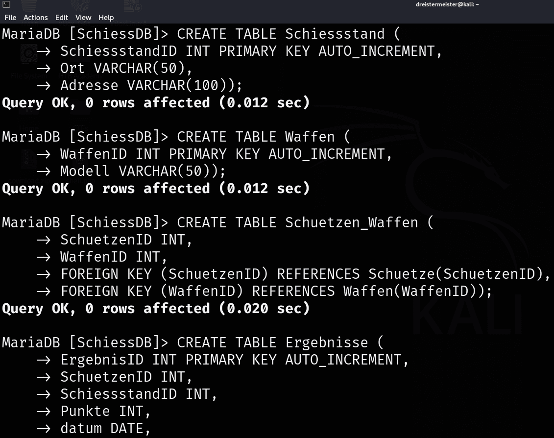 Screenshot der ersten Datenbank